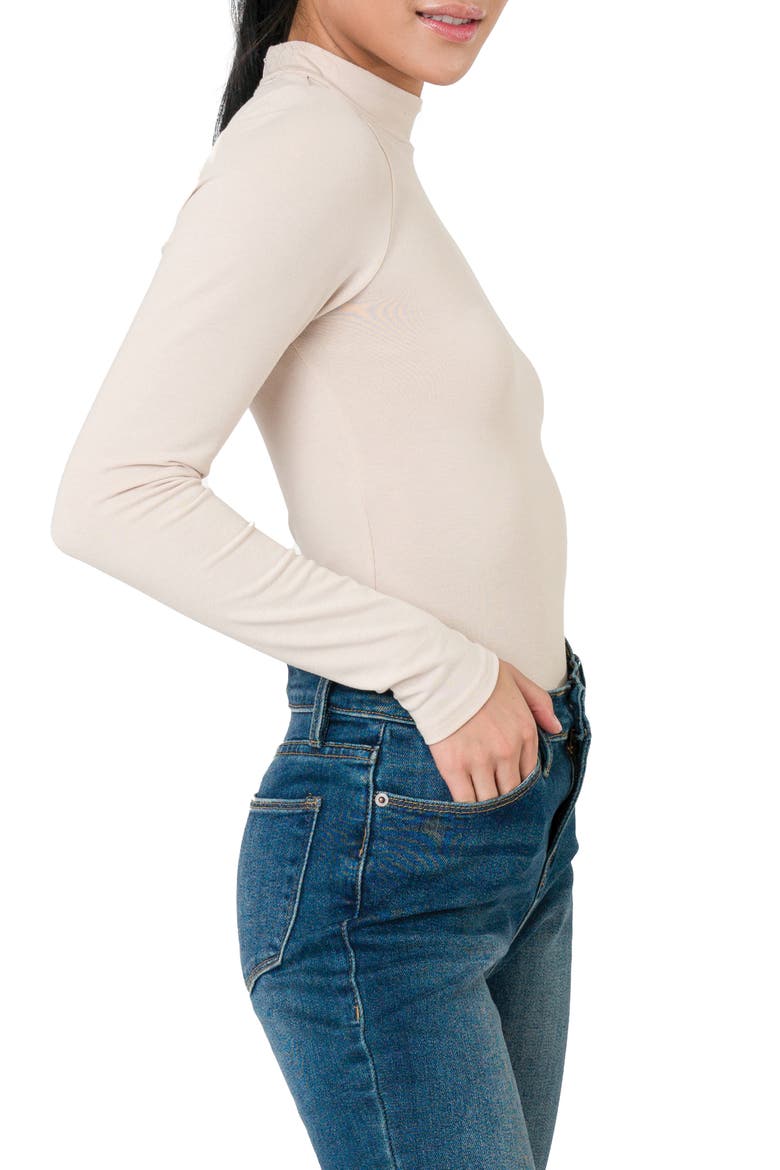 Mock Neck Long Sleeve Thong Bodysuit, Alternate, color, SEASHELL