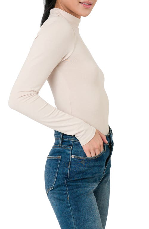 Gibsonlook Mock Neck Long Sleeve Thong Bodysuit In Neutral