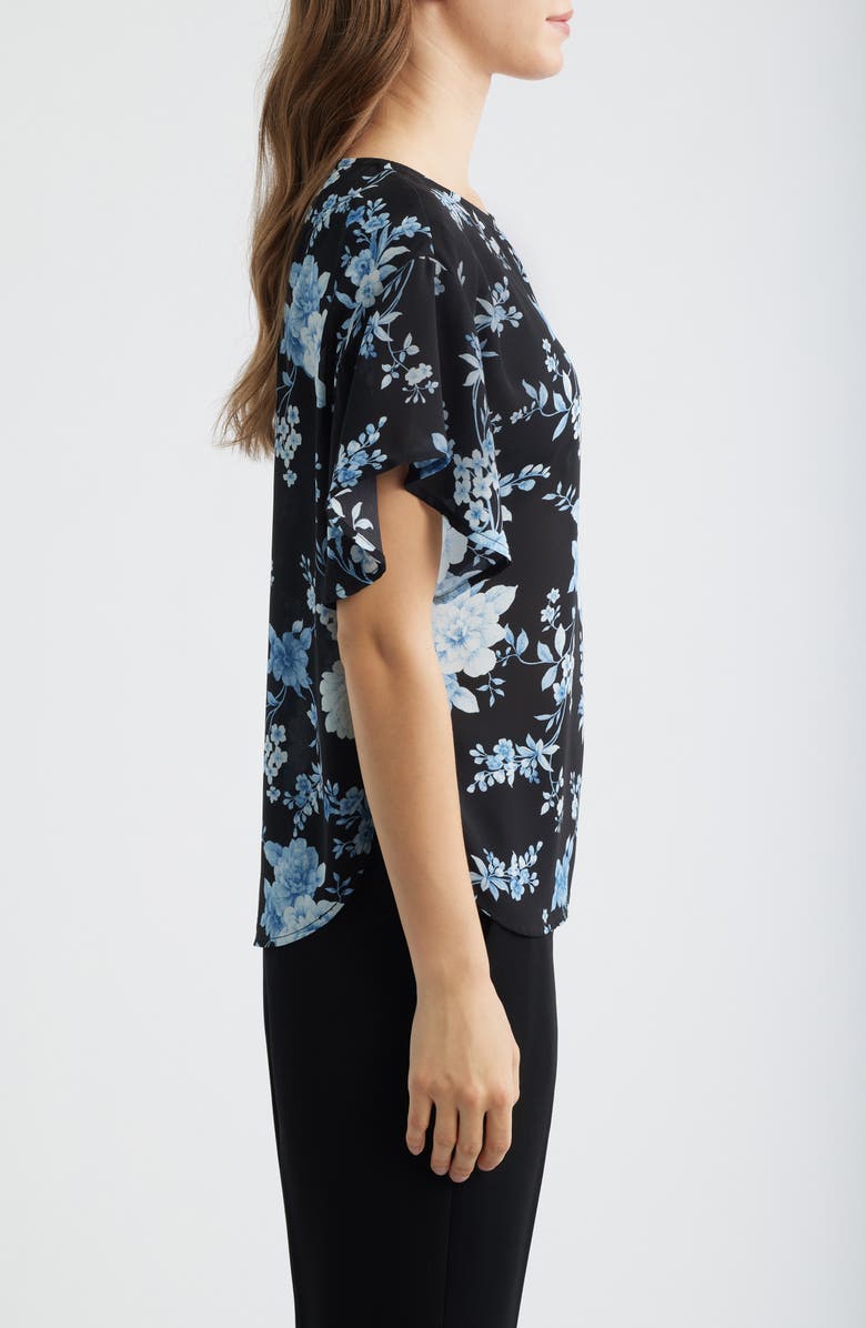 Anne Klein Floral Flutter Sleeve T-Shirt, Alternate, color, Anne Black Multi