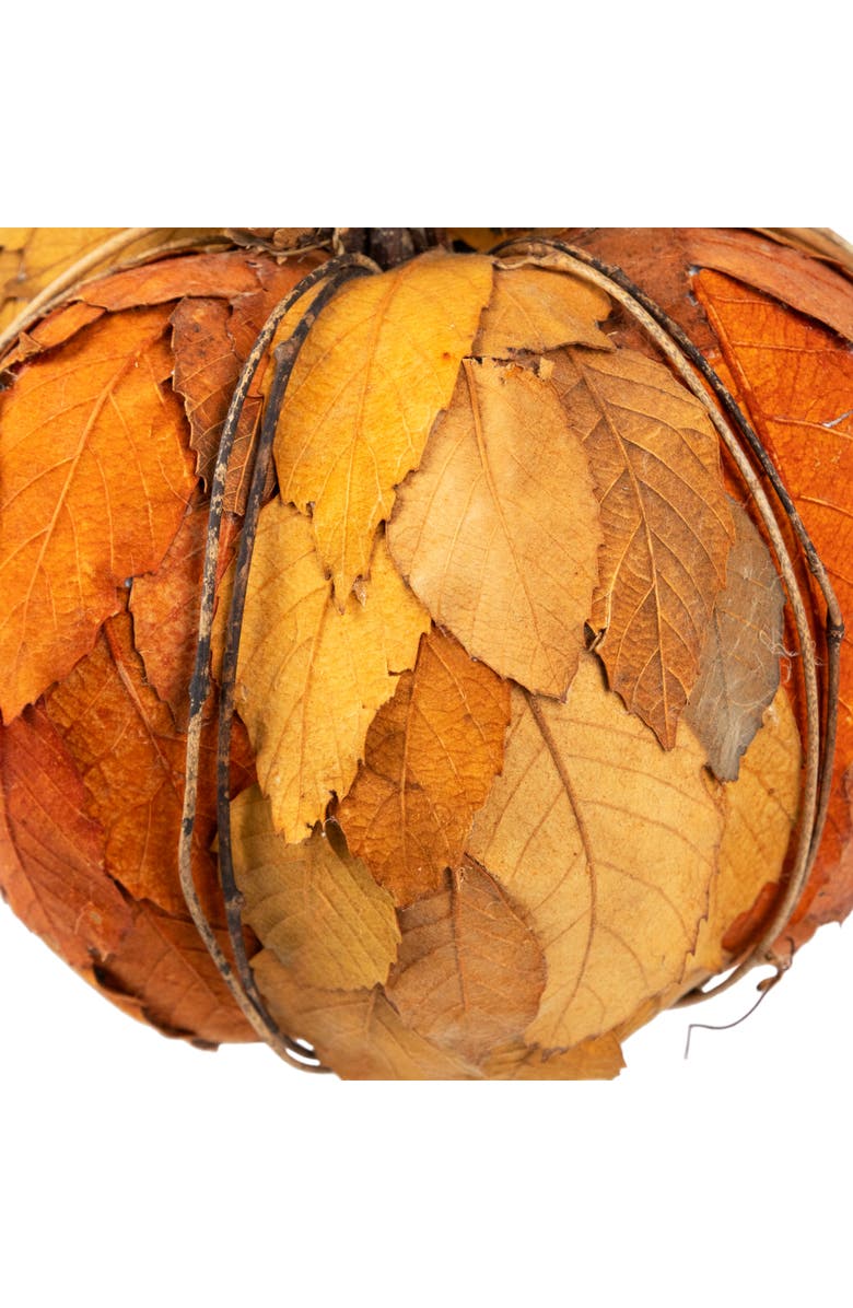 Northlight Layered Leaves and Twigs Fall Harvest Pumpkin with Pinecones - 7.5" - Orange, Alternate, color, 