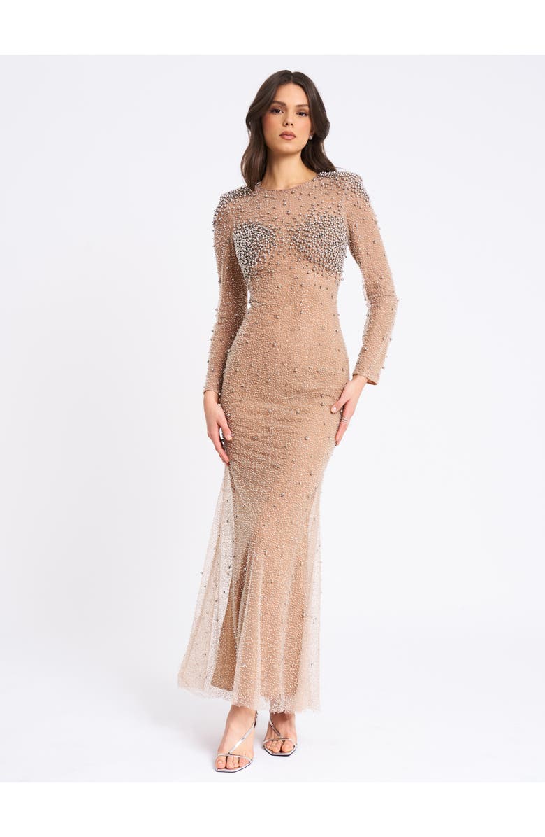 Miss Circle Rita Embroidered Mesh Silver Beaded Mermaid Gown, Alternate, color, Silver Beaded