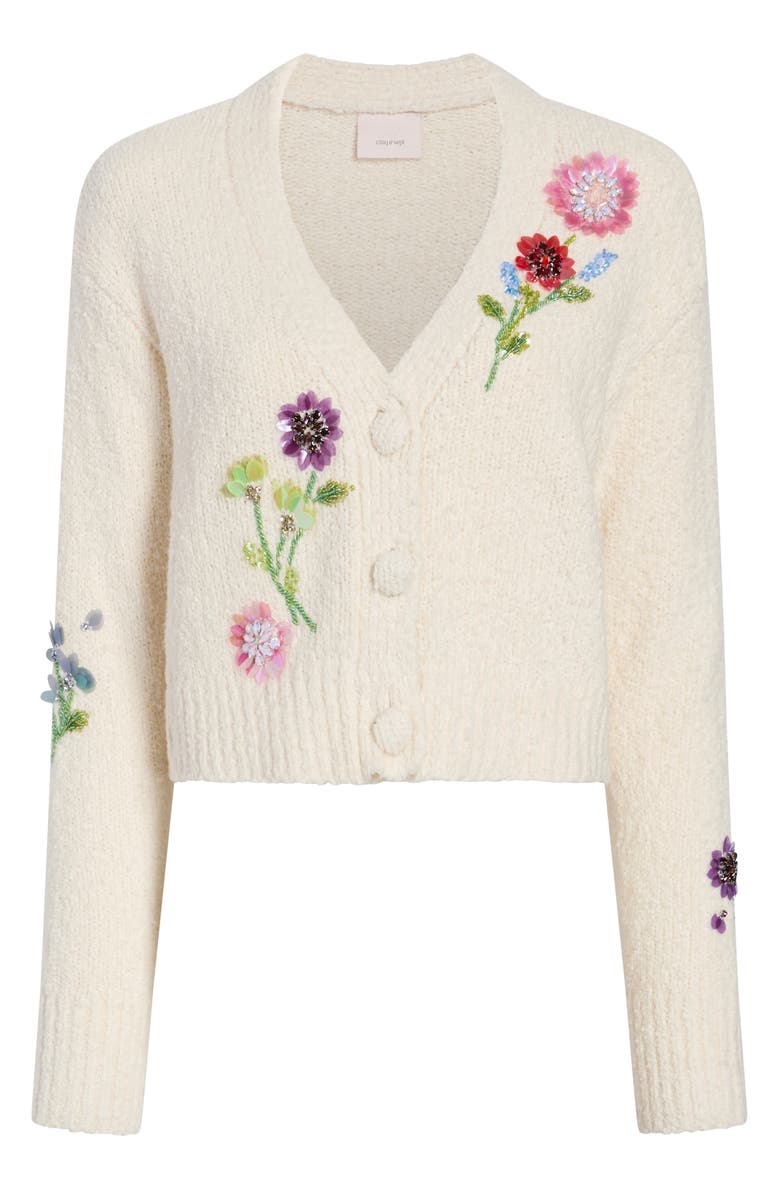 Cinq à Sept Solene Floral Embellished Bouclé Cardigan, Alternate, color, Ivory/ Multi
