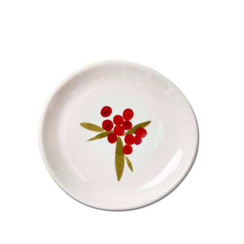 Christmas Sprig Red Appetizer Plates Dishwasher Safe Set