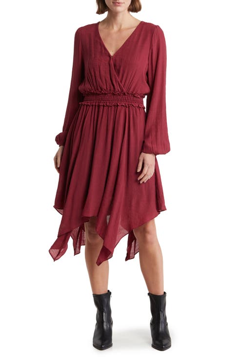 Long Sleeve Handkerchief Hem Dress