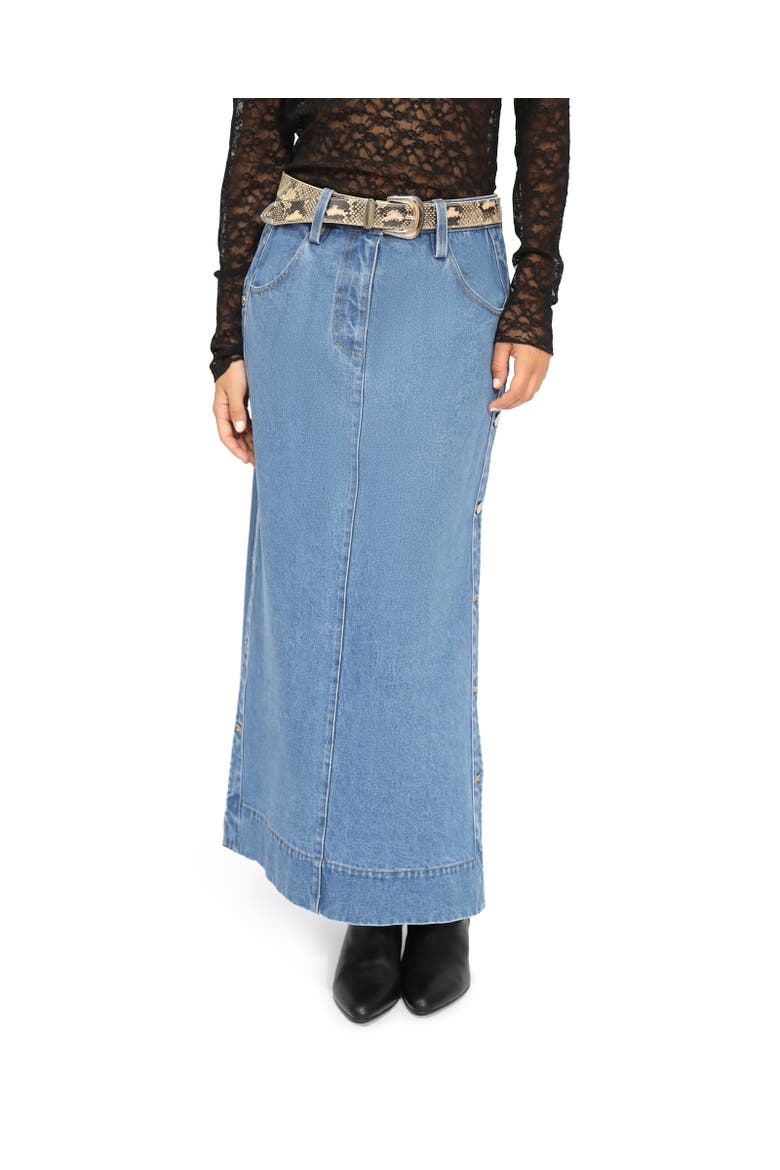 Edge Line Denim Maxi Skirt with Side Buttons, Alternate, color, Dark Blue