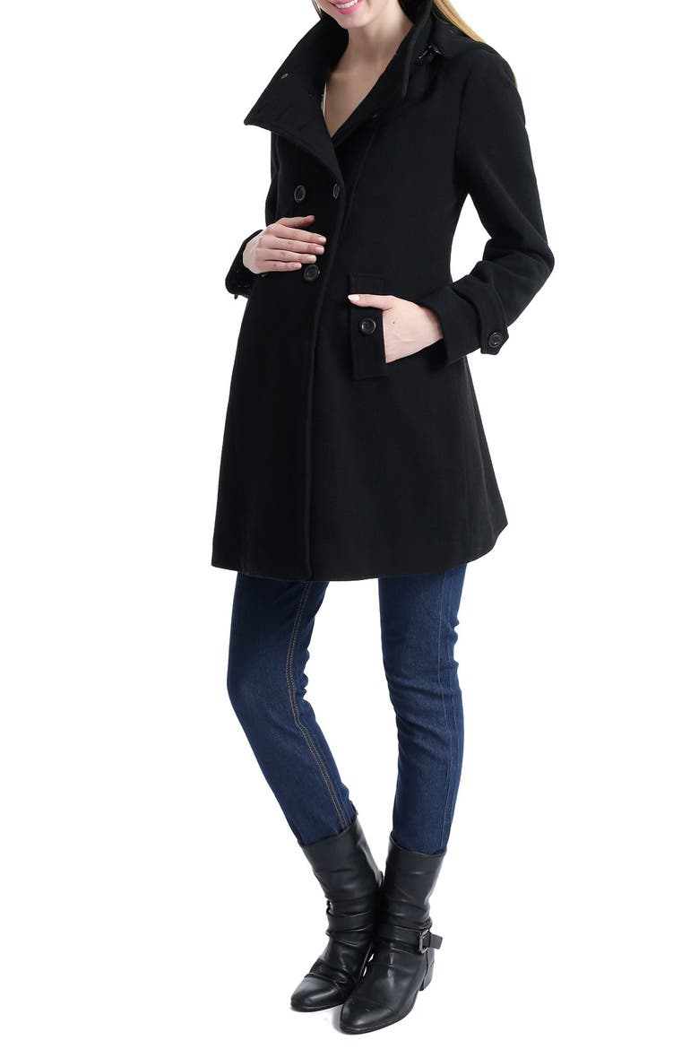 Penelope Wool Blend Maternity Trench Coat, Main, color, BLACK