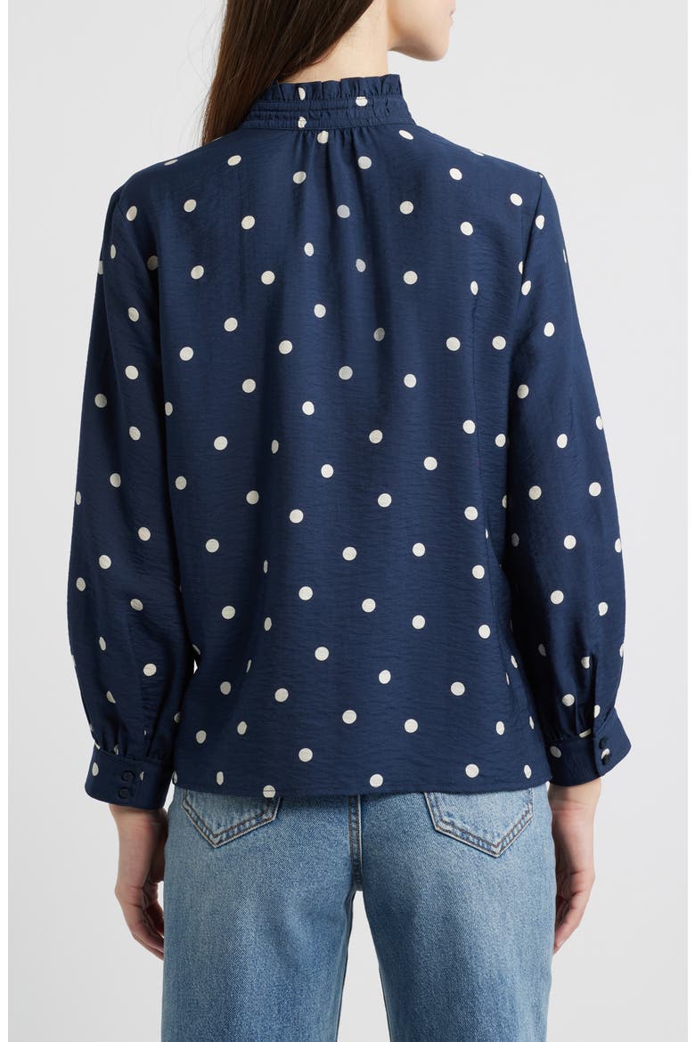 Ruffle Button-Up Shirt, Alternate, color, NAVY- IVORY DISORDERLY DOT
