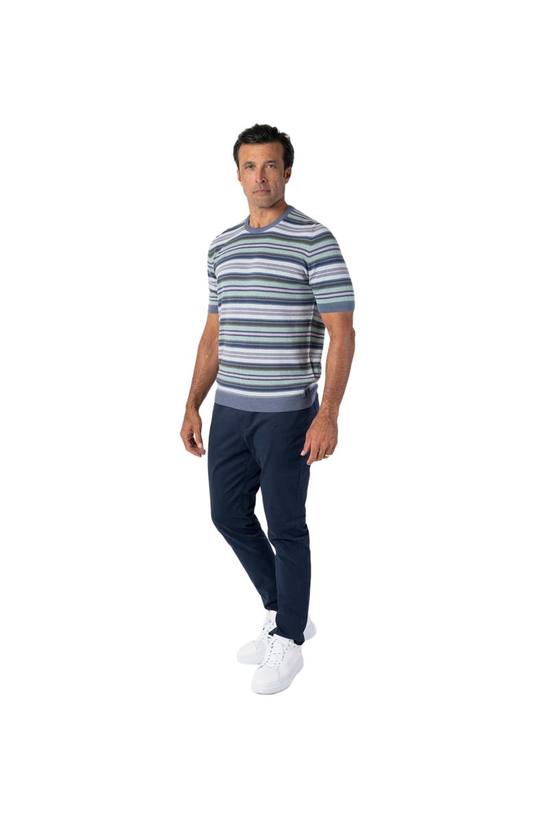 Robert Talbott Pratt Multi Stripe Short Sleeve Crewneck Sweater, Main, color,