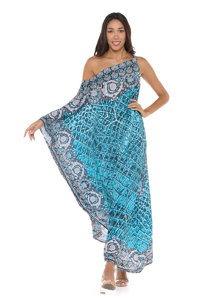 RANEES One-Shoulder Cover-Up Maxi Dress, Alternate, color, Teal Blue