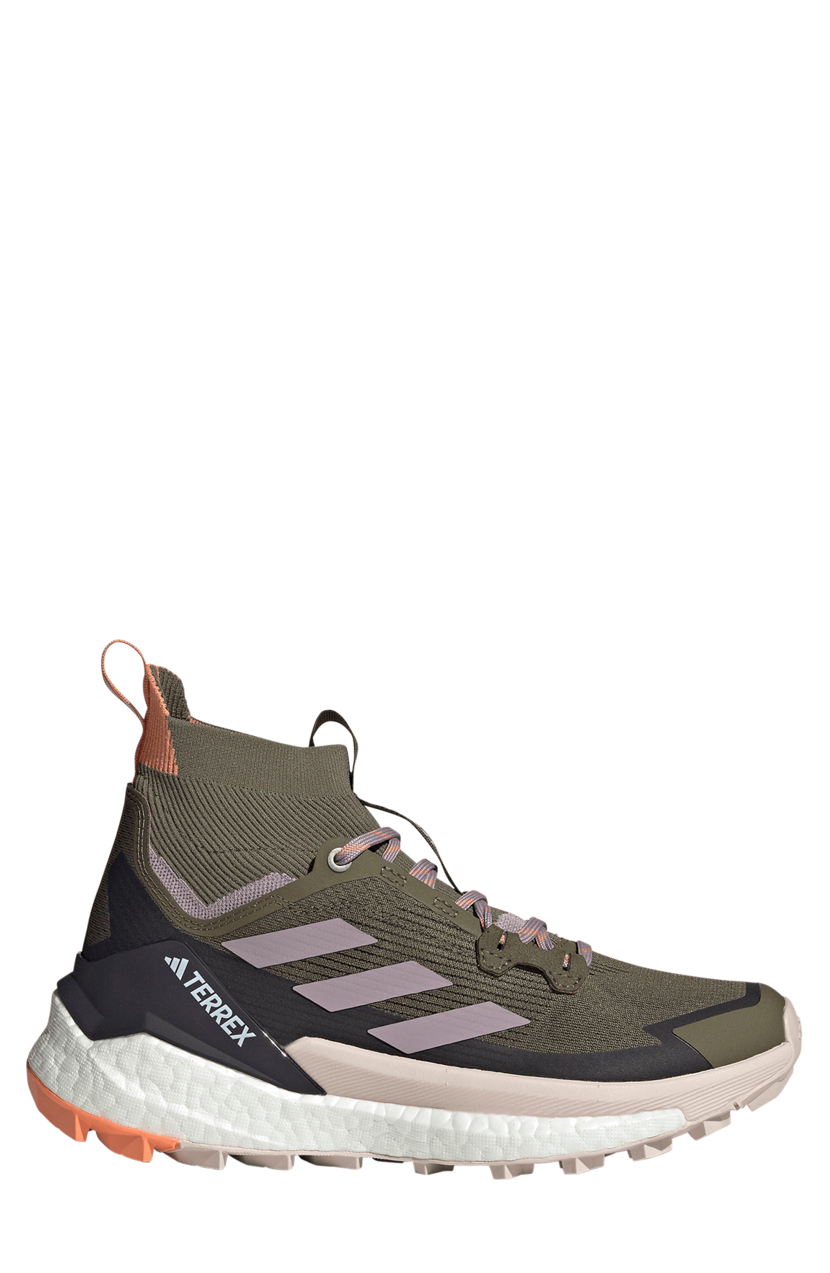 Terrex Free Hiker 2.0 Mid Gore-Tex® Waterproof Hiking Shoe, Alternate, color, OLIVE/FIG/AMBER TINT