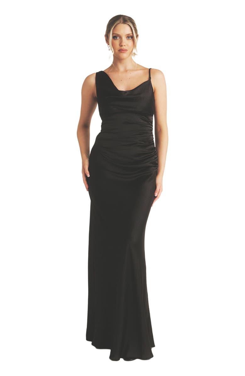 Six Stories Cowl Front Asymmetric Bridesmaid Dress, Main, color, Black