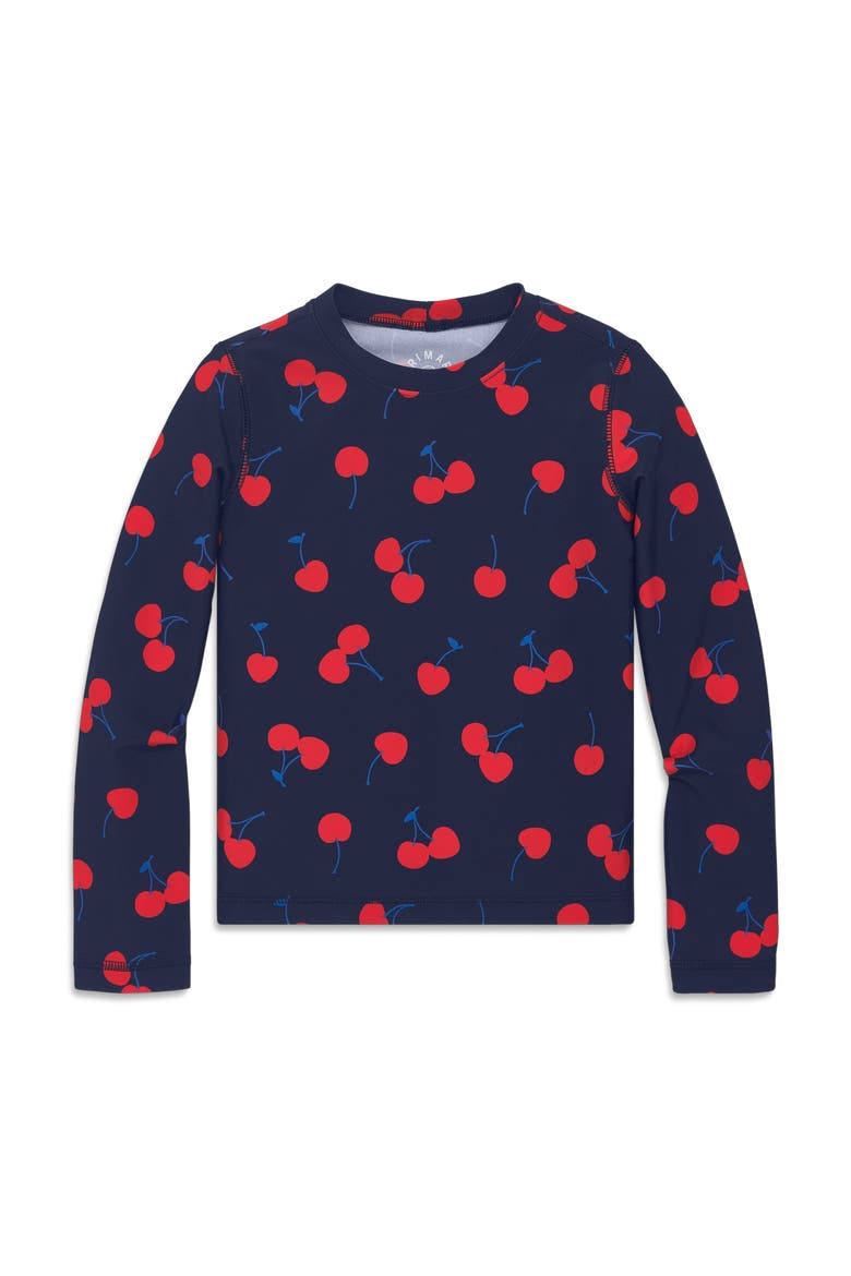 Kids Long Sleeve Swim Top In Cherries, Main, color, Navy Cherries