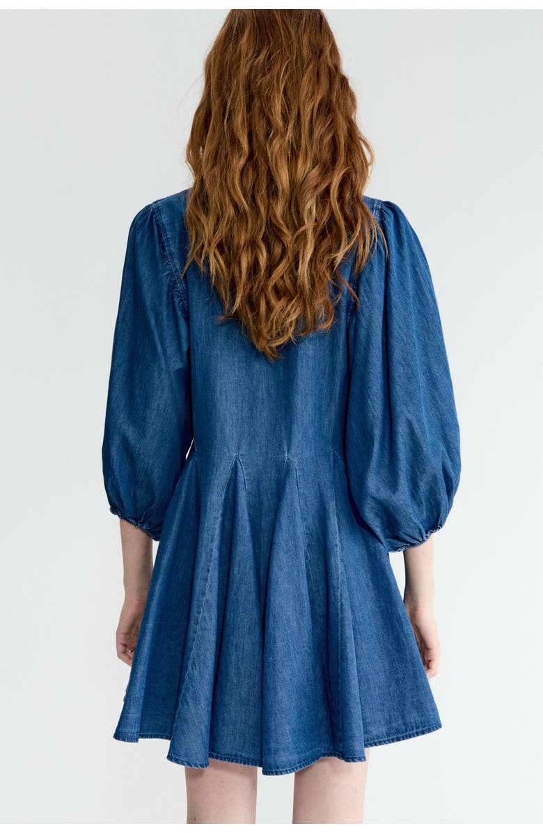 H&M Puff-sleeved Flared-skirt Dress, Alternate, color, Denim Blue