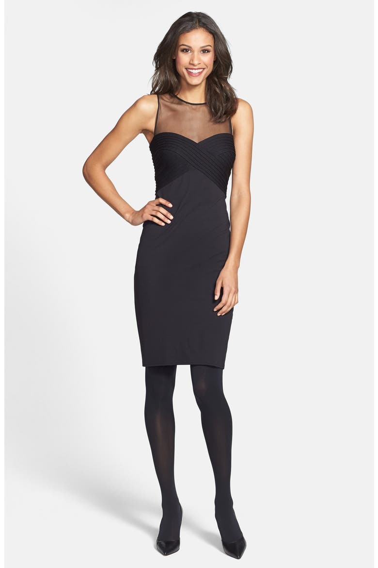 Illusion Yoke Jersey Sheath Dress, Alternate, color, BLACK