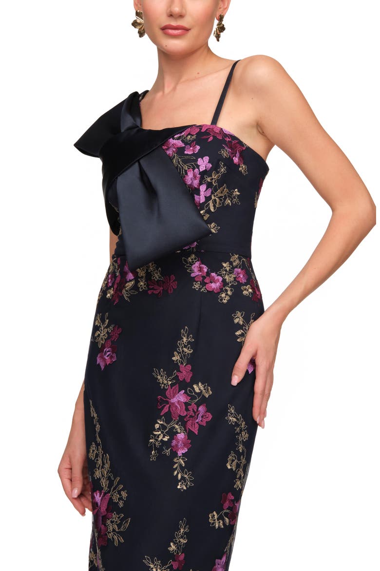 Piper Bow Embroidered Evening Gown, Alternate, color, MAGENTA/ NAVY