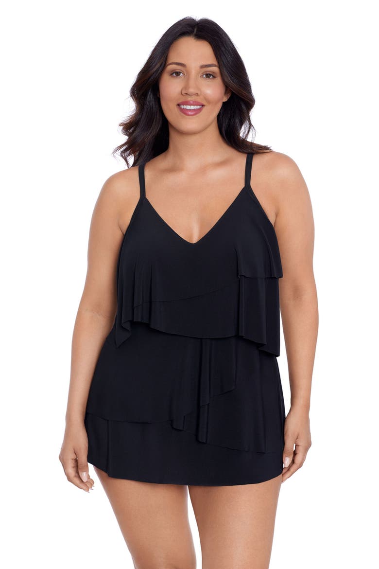 Emilia Asymmetrical Tiered Swimdress, Main, color, Black