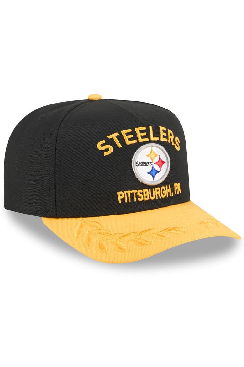 Men's New Era  Black/Gold Pittsburgh Steelers 2025 NFL Draft A-Frame 9FIFTY Snapback Hat, Alternate, color, Black