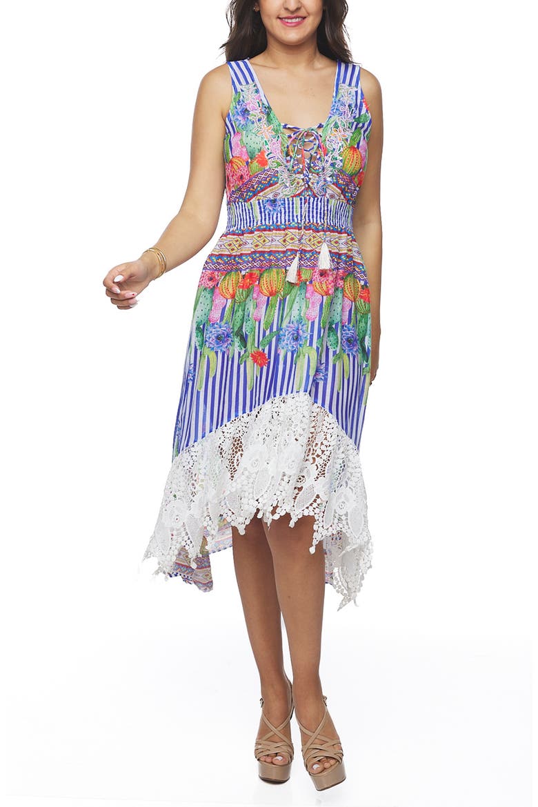 High-Low Cotton Midi Dress, Main, color, BLUE