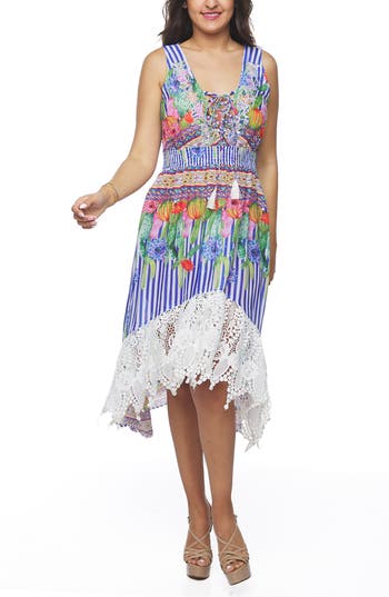 Ranee's Ranees High-low Cotton Midi Dress In Blue