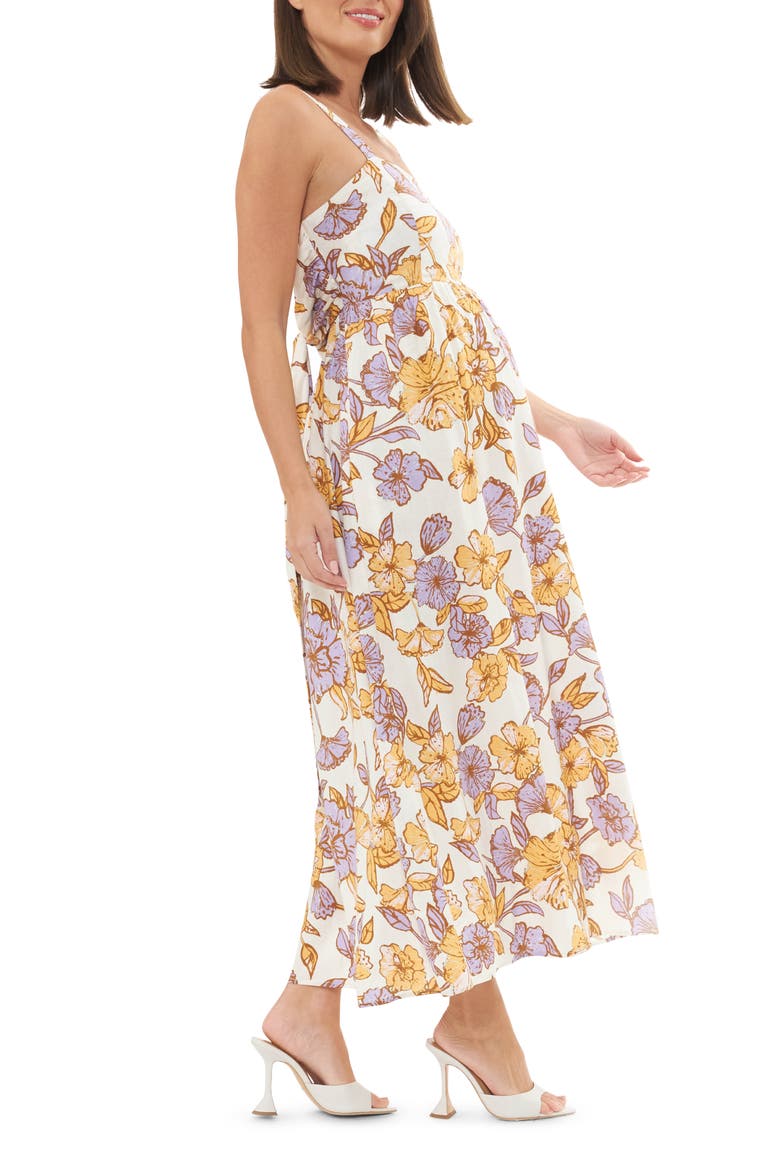 Brook Floral Maternity Sundress, Alternate, color, NATURAL