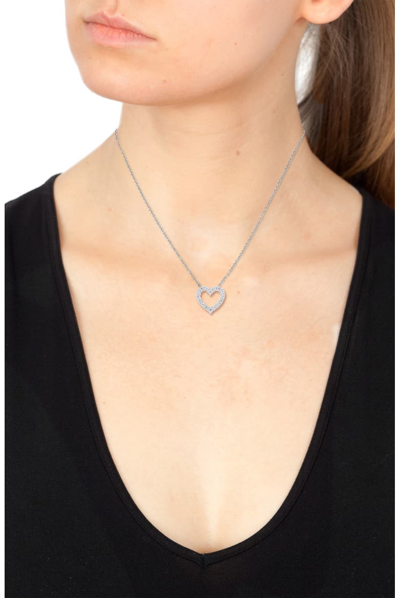 Sterling Silver Diamond Heart Pendant Necklace, Alternate, color, WHITE