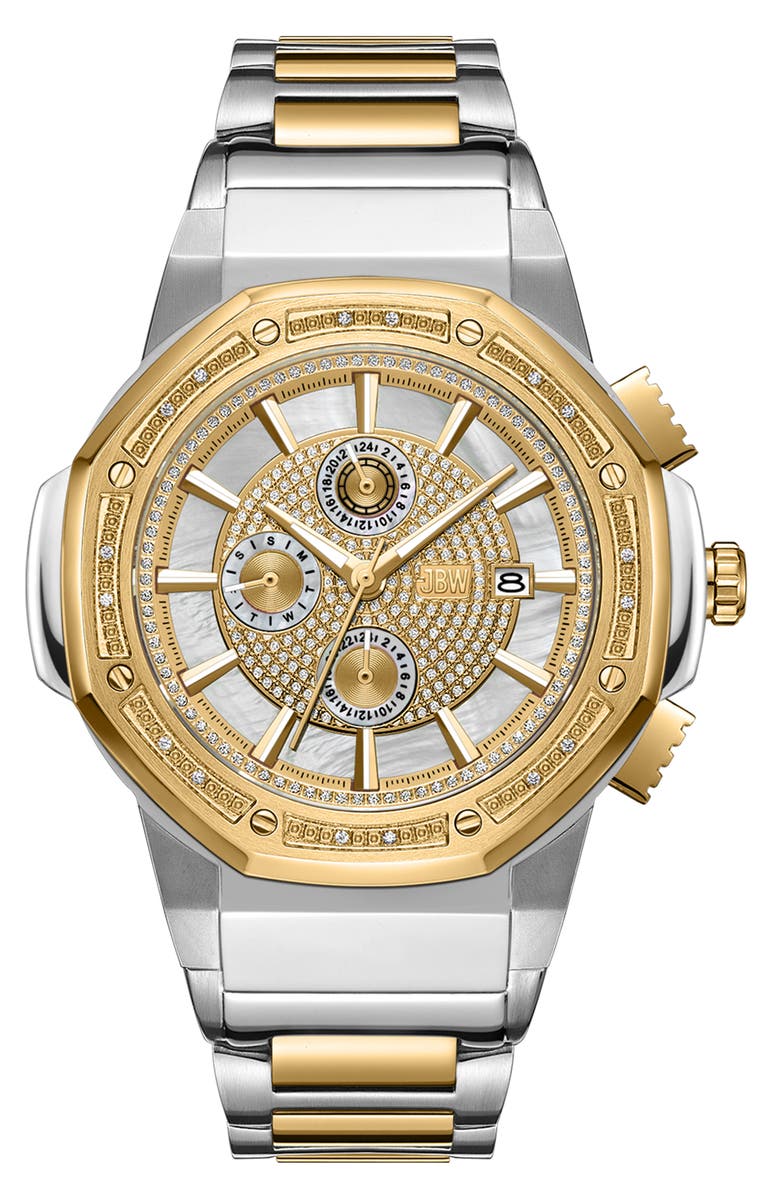 JBW Saxon Diamond Two-Tone Stainless Steel Watch, 44mm - 0.08 ctw, Main, color, Stainless Steel/ Gold