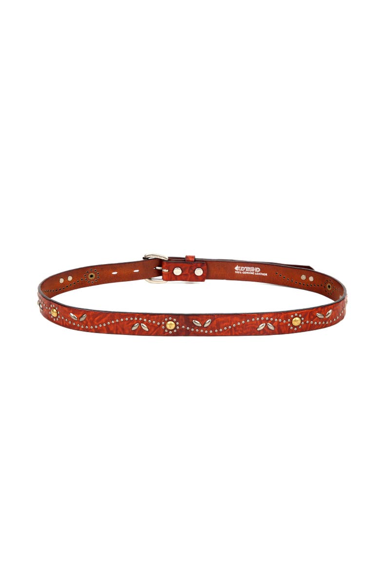 Floral Genuine Leather Studded Floral Accent Belt, Alternate, color, Cognac