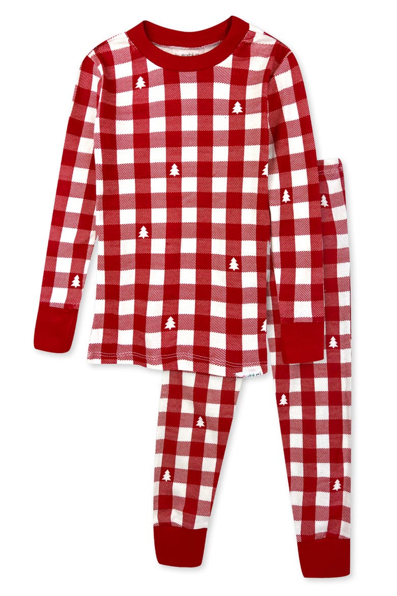 Kids' Zen Print Fitted Organic Cotton Two-Piece Pajamas, Main, color, CHECK OUT RED