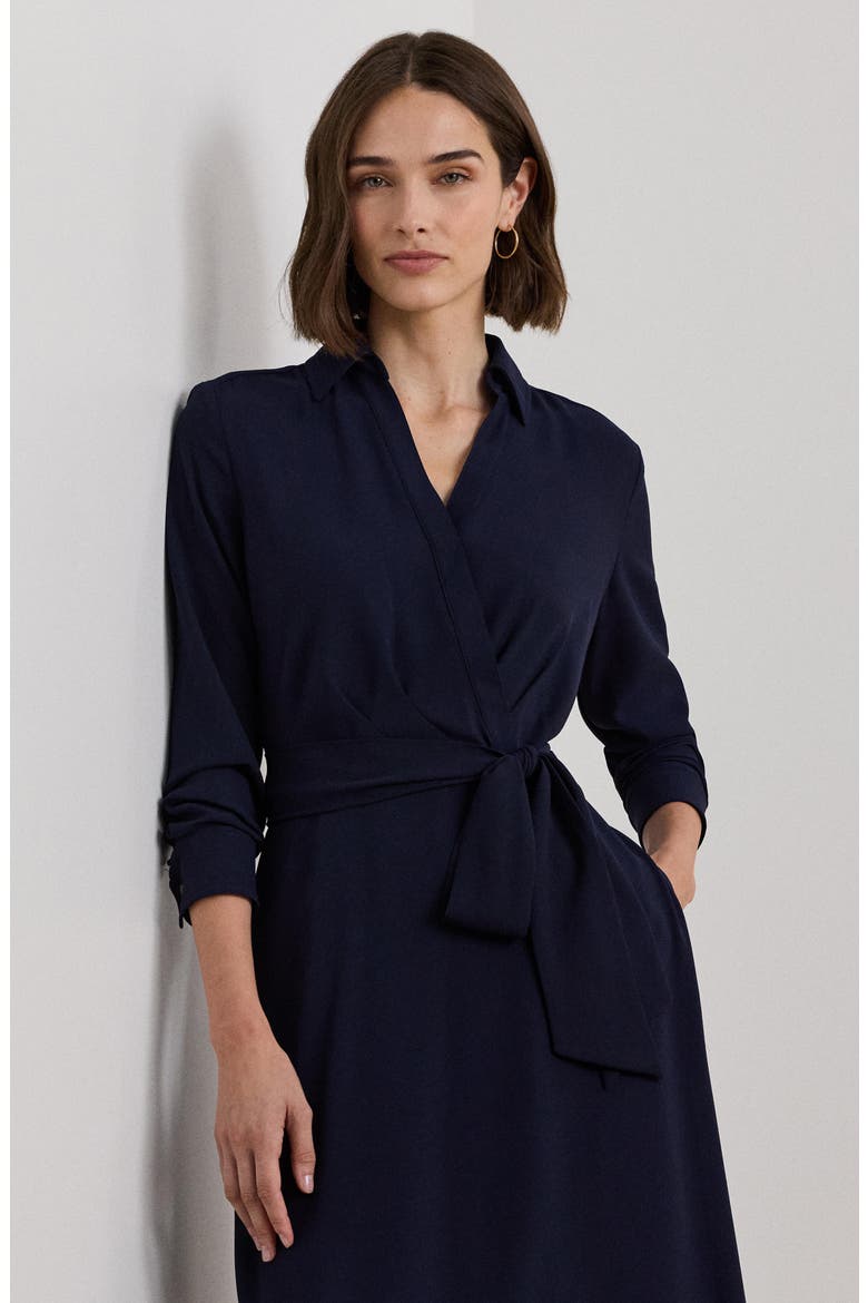 surplice georgette midi dress Surplice Long Sleeve Georgette Midi Dress (Women)