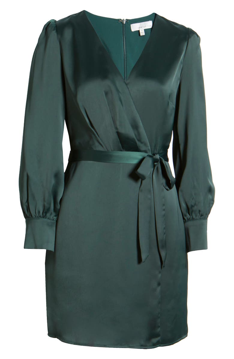 Adelyn Rae Matte Sateen Faux Wrap Long Sleeve Minidress, Alternate, color,