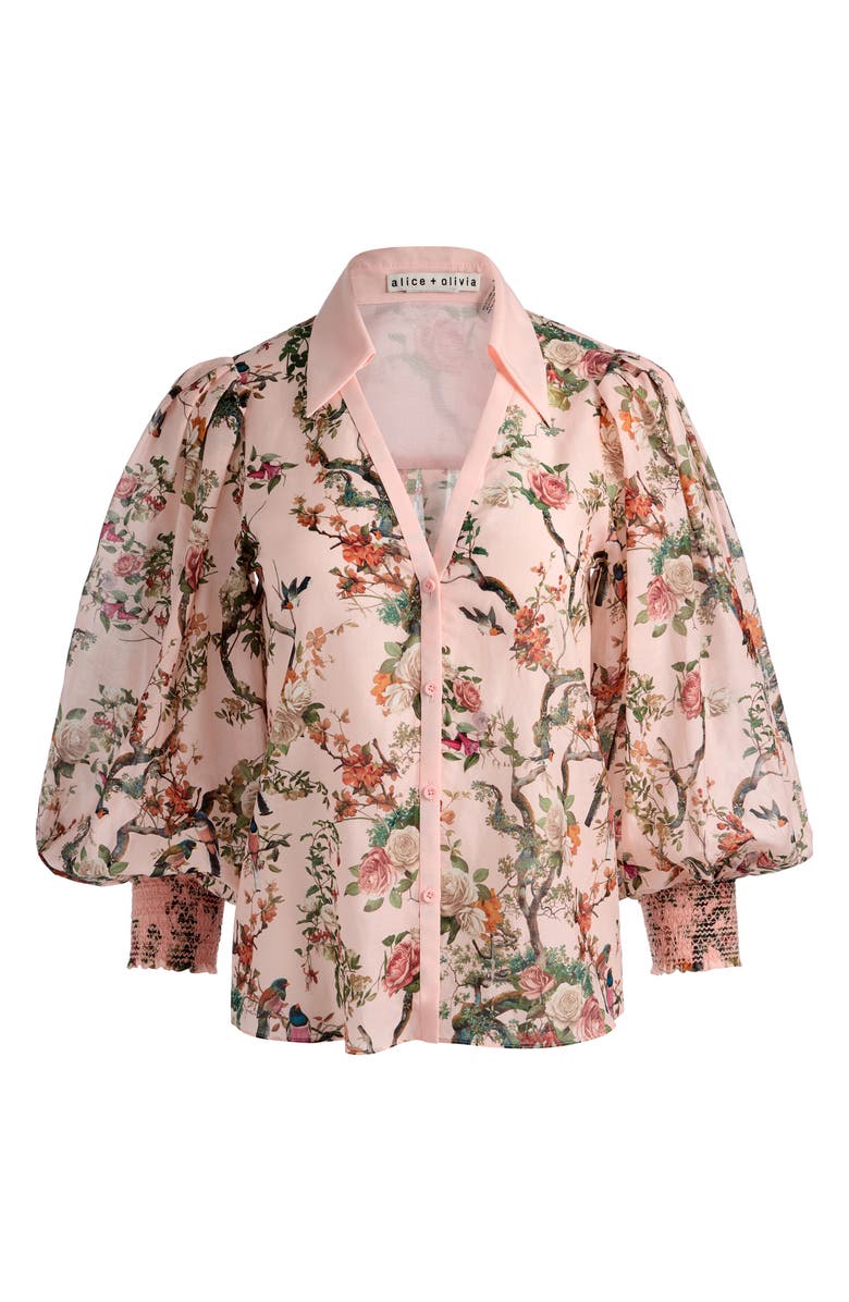 Alice + Olivia Charis Cotton & Silk Shirt, Alternate, color, Sunset Grove English Rose