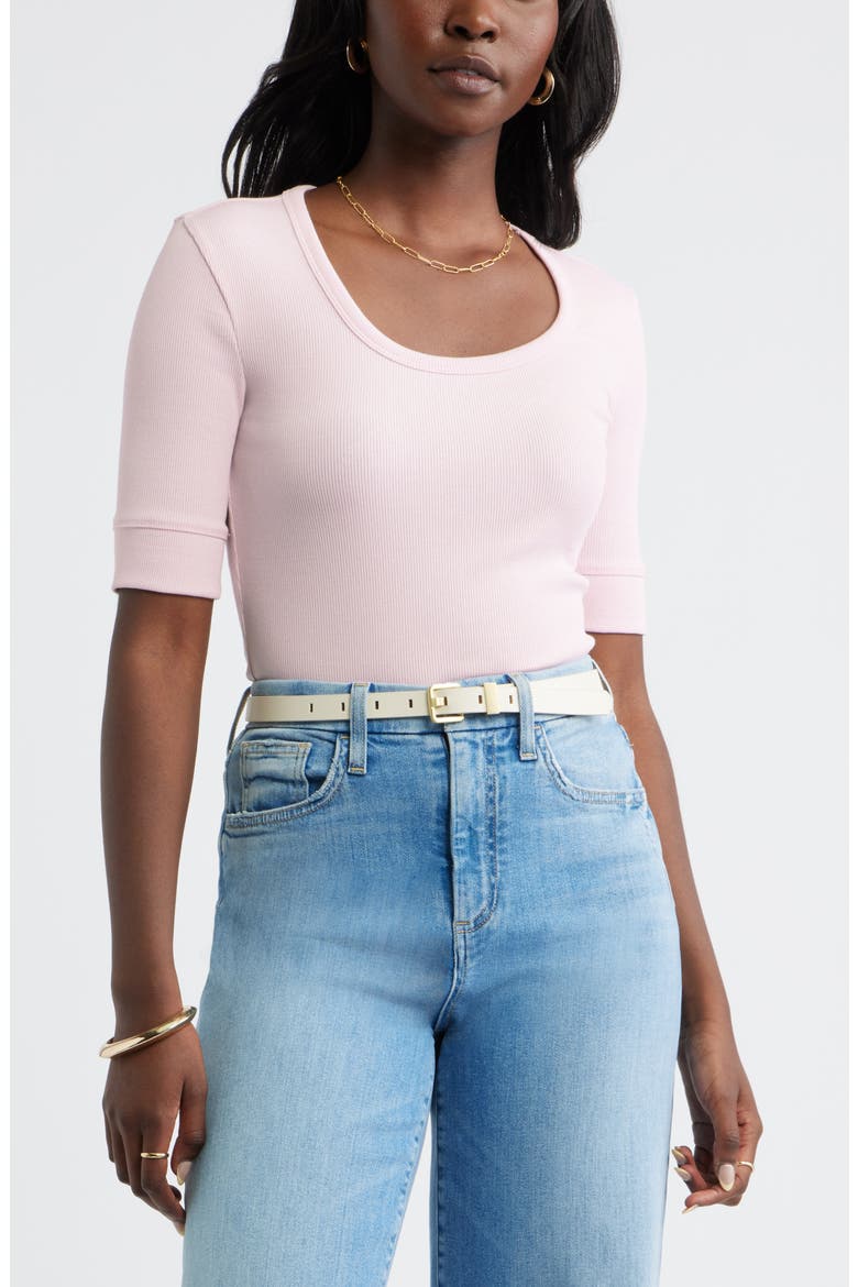 Scoop Neck Ribbed T-Shirt, Main, color, PINK CAKE