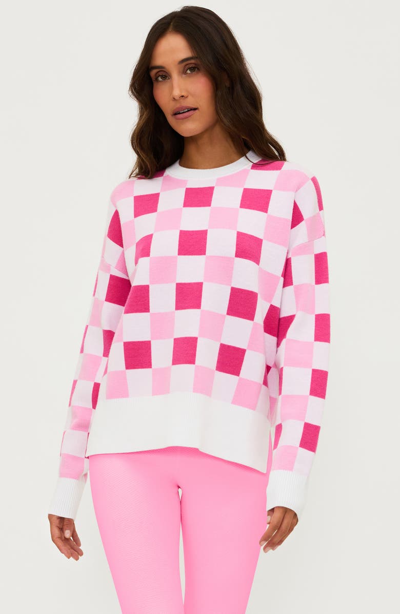 Beach Riot Callie Checkered Sweater, Alternate, color, Peony Petal Checker