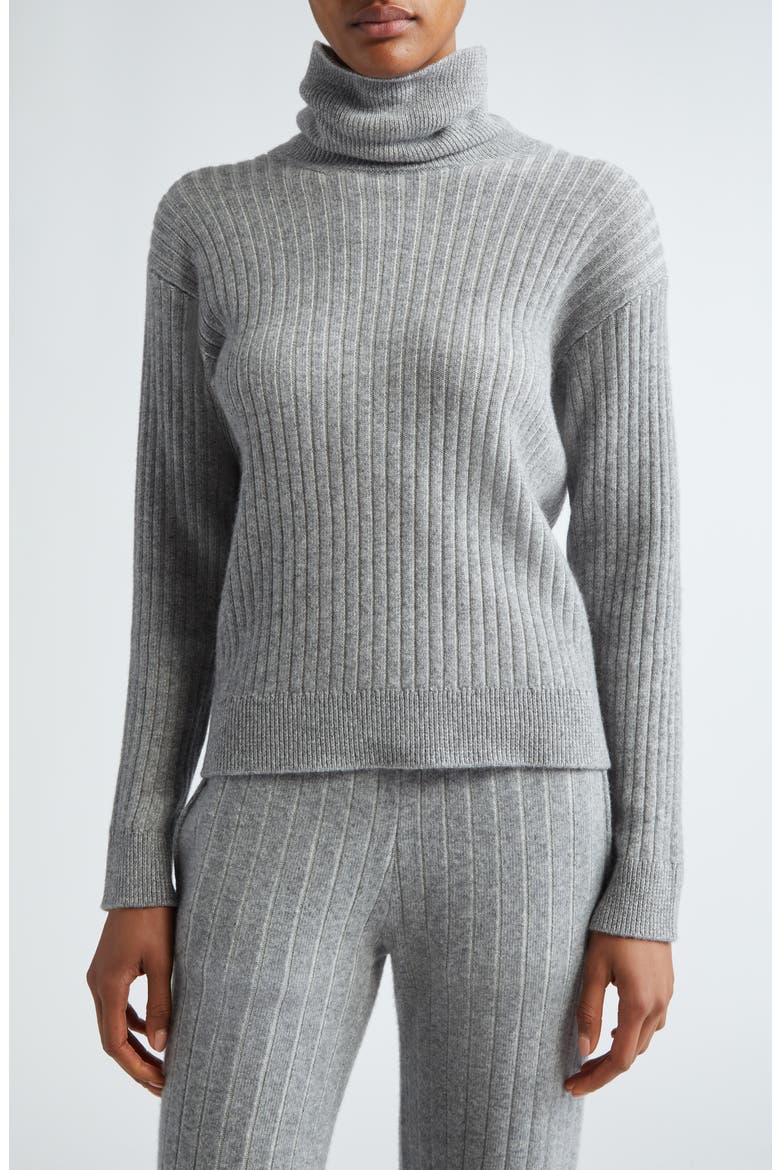 Virgin Wool & Cashmere Rib Turtleneck Sweater, Main, color, GREY