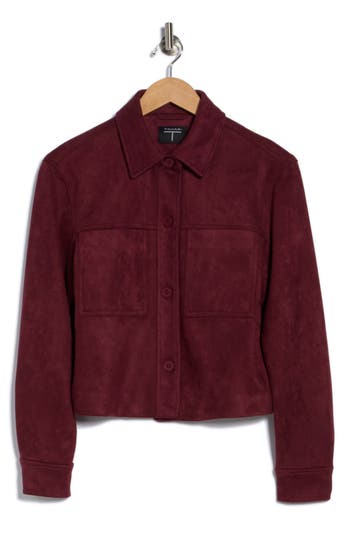 T Tahari Crop Faux Suede Jacket In Burgundy