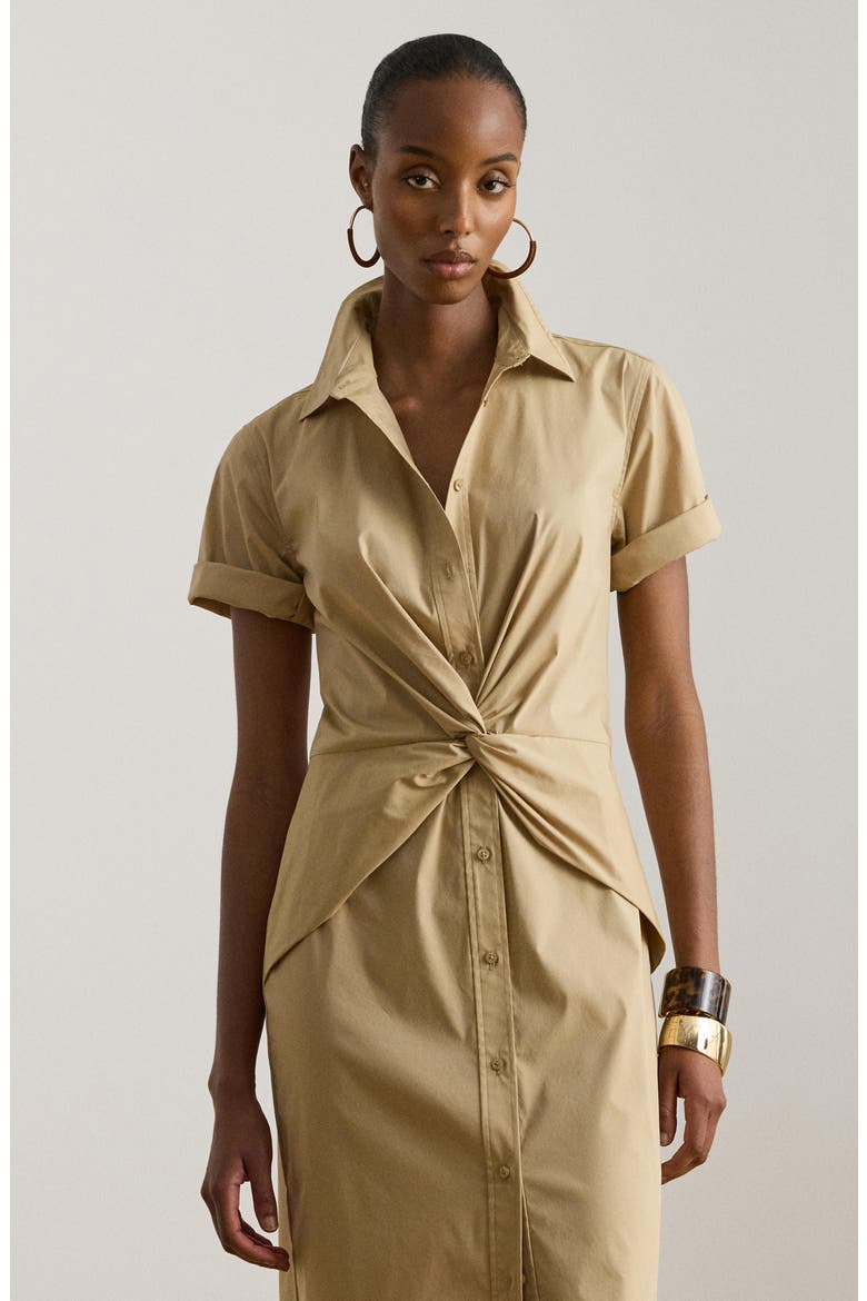 cotton on shirt dress White 100% Cotton Button-Down Midi Shirt Dress 42" / Regular (5'2"