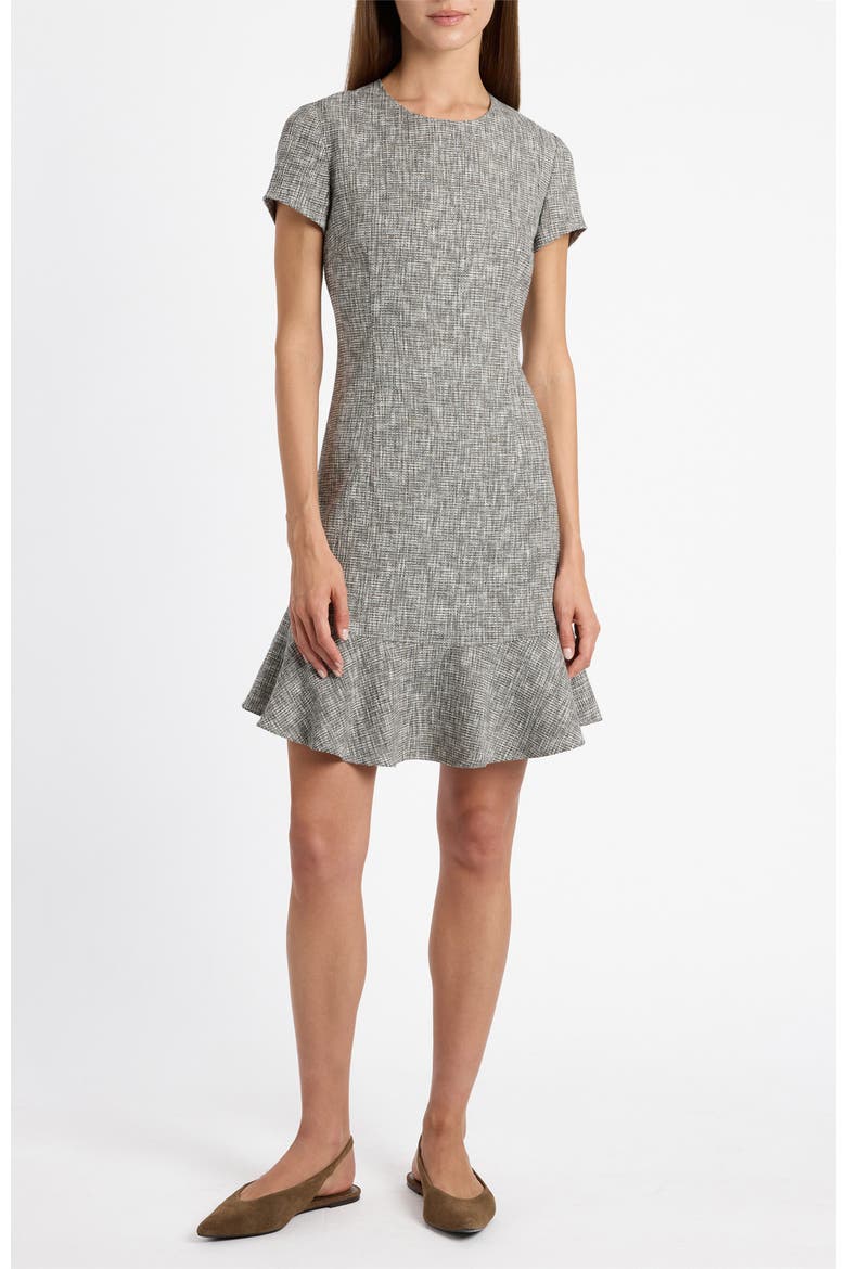 Moira Cap Sleeve Flounce Dress in Soft Boucle, Alternate, color, Onyx Multi