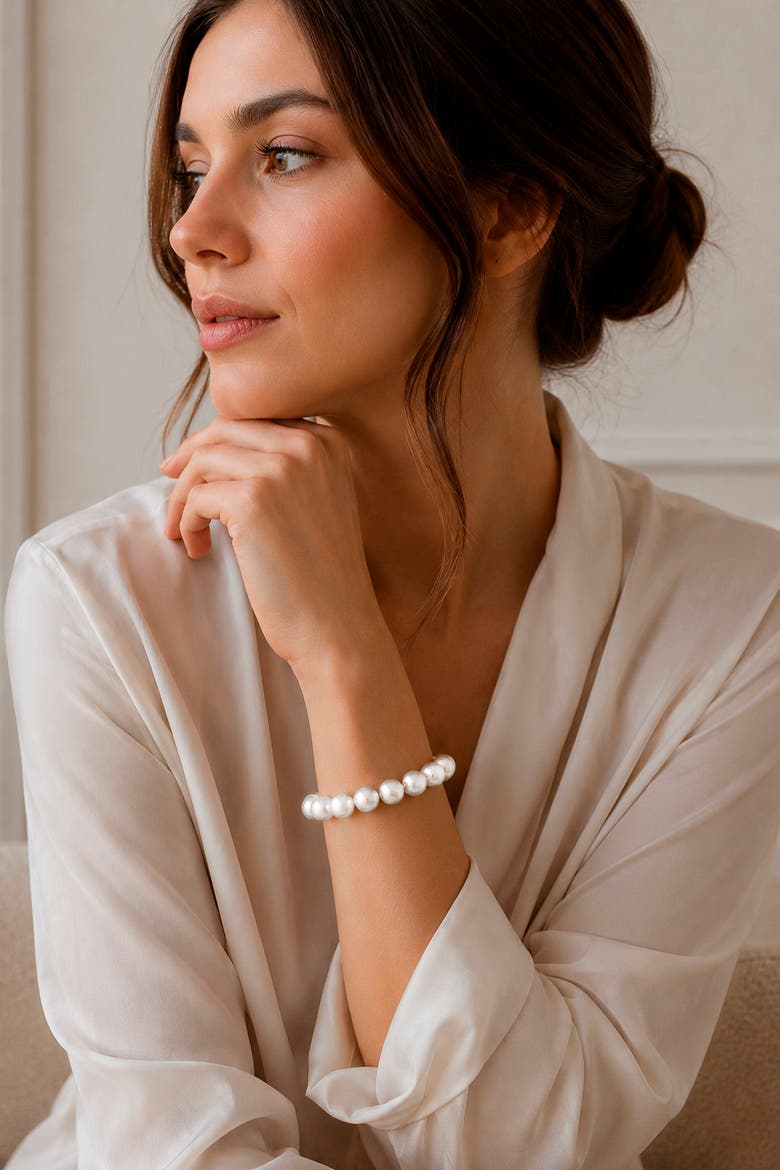 11-12mm White South Sea Pearl Bracelet, Alternate, color, Yellow Gold Clasp