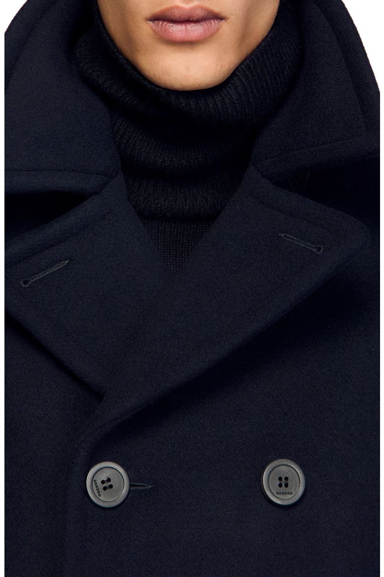 Straight-fit wool-blend coat, Alternate, color, Navy blue