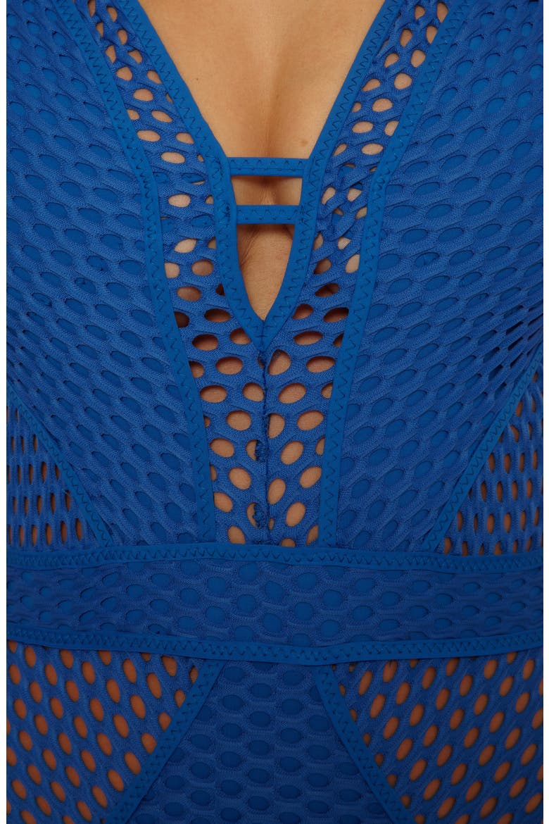 Castaway Plunge One-Piece Swimsuit, Alternate, color, LAPIS