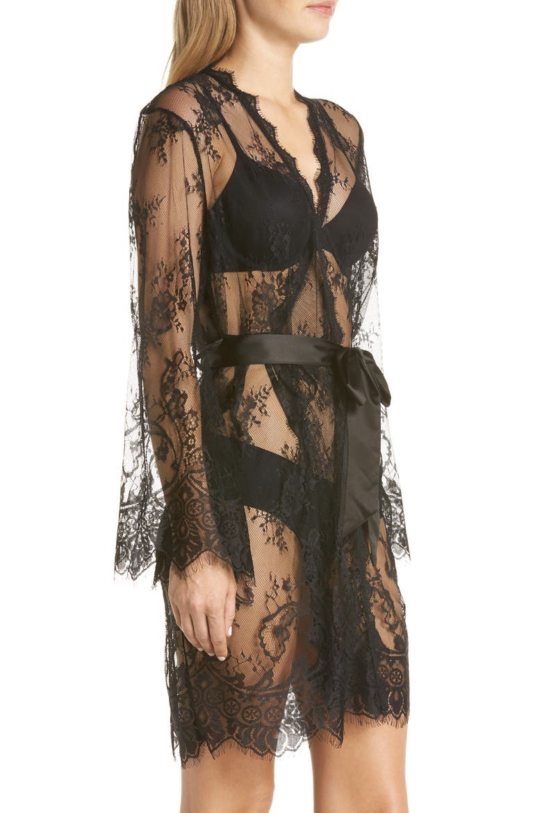 Saria Sheer Lace Robe, Alternate, color, BLACK