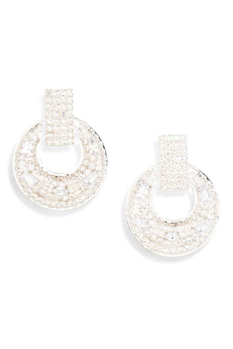 Curve Hourglass Drop Earrings, Main, color, SILVER CRYSTAL