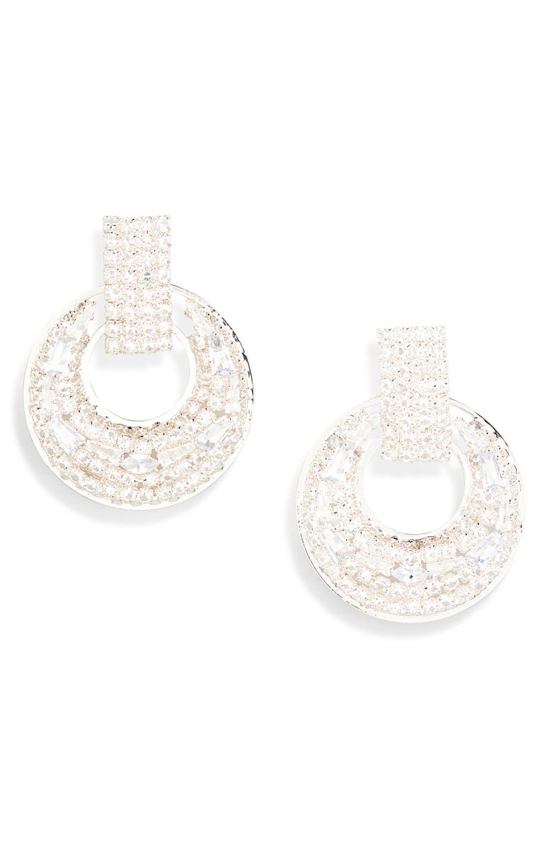 Tasha Curve Hourglass Drop Earrings, Main, color, Silver Crystal