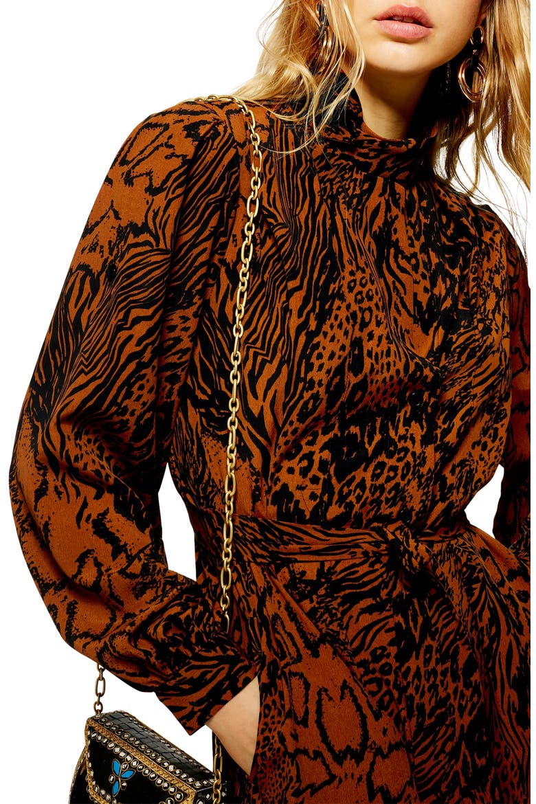 Snake Shirtdress, Alternate, color, TAN MULTI