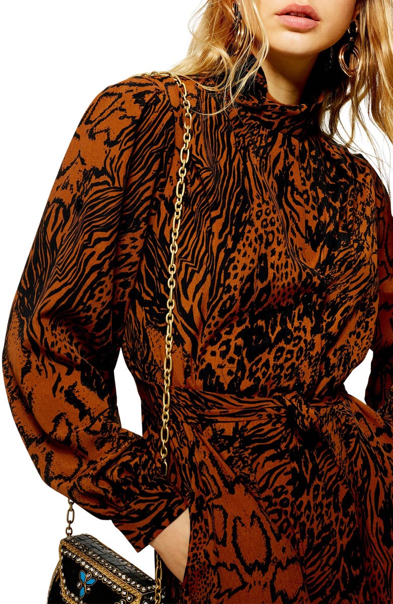 Topshop Snake Shirtdress, Alternate, color, 