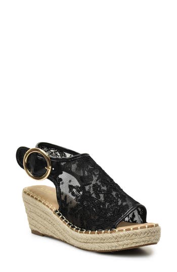 Catherine Catherine Malandrino Latio Mesh Lace Wedge Sandal In Black