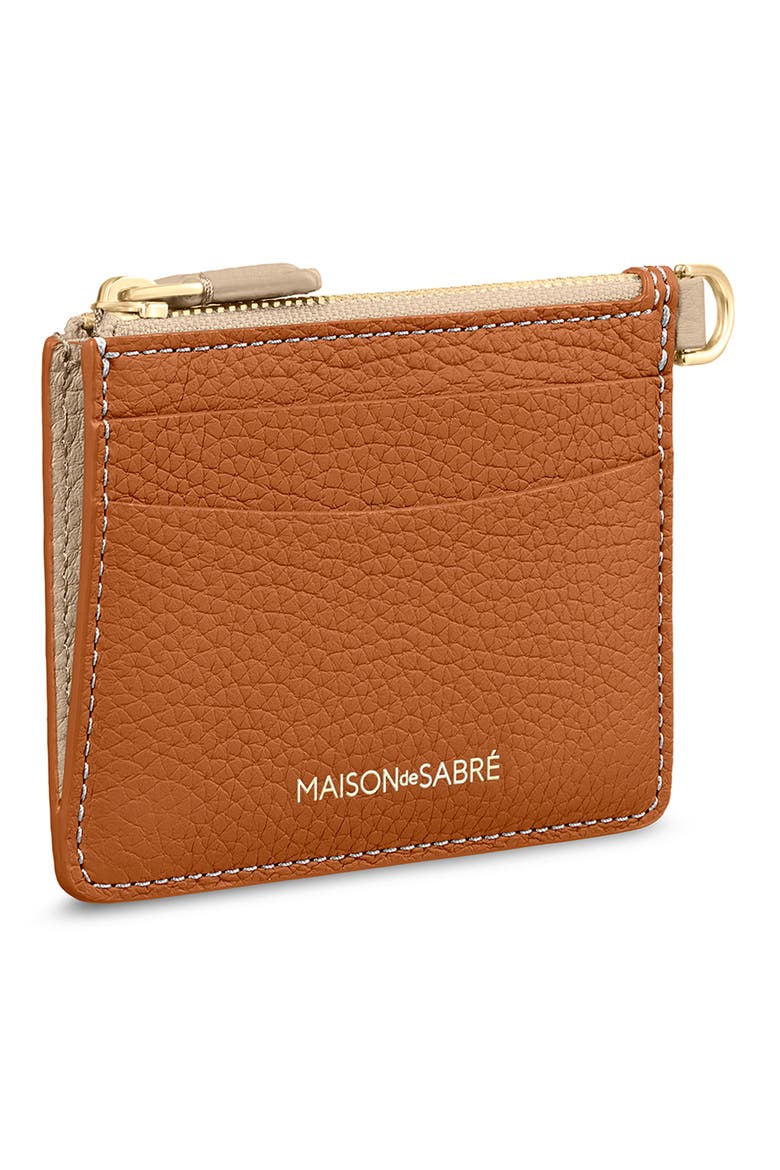 Leather Zipped Card Pouch, Alternate, color, Pecan Nude