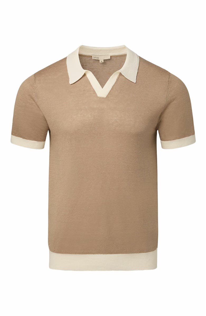 Onia Linen Johnny Collar Polo Sweater, Alternate, color,