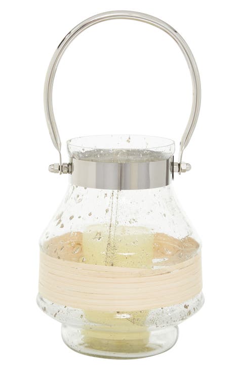 Clear Glass Candle Lantern with Curved Handle