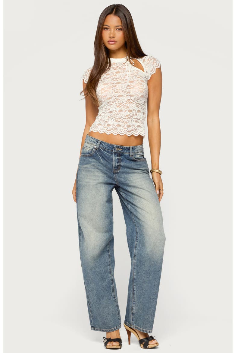 Cleoh Keyhole Sheer Lace Top, Alternate, color, CREAM